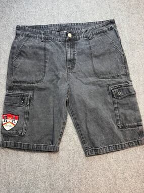 Red Ape Men’s Black Denim Cargo Shorts Baggy Y2K Hip Hop Size 40